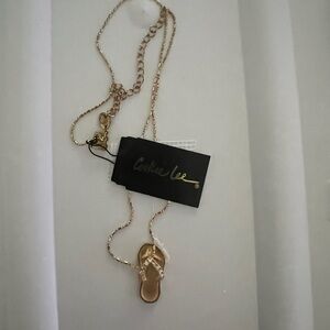 CZ Brushed Gold Flip Flop Necklace